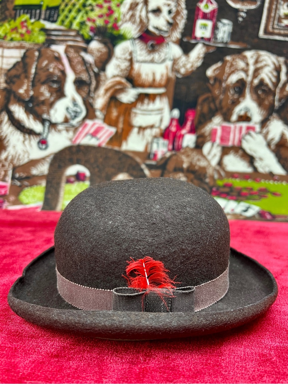 Miniature Salesman’s Sample Hat, Derby Bowler, ALL FELT & Feather Collectible